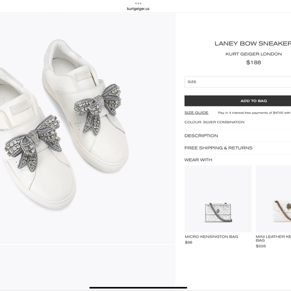Kurt Geiger Laney Bow Sneakers (White Sneakers with Glitter Bow) - Picture 4 of 4